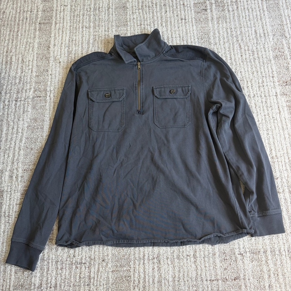 LL Bean Mens Large Traditional Fitted Quarter Zip Pullover Gray Utility Sweater